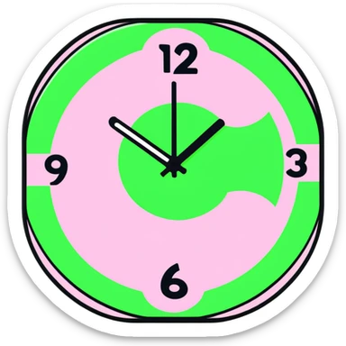 cartoon pink clock with numbers zooming away, energetic sticker