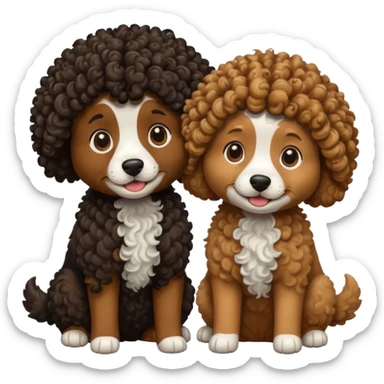 two dogs with curly hair, one black and one brown sticker