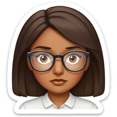 Brunette woman raising eyebrow with glasses  sticker