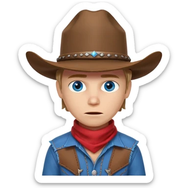 cute outlaw cowboy portrait, head and shoulders only, cowboy hat, bandana covering mouth, intense eyes, western outfit, 3D cartoon, mobile game icon style, clean background, no text, no watermark
 sticker