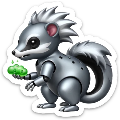 evil robot skunk with bacteria and fart cloud in samsung emoji style sticker