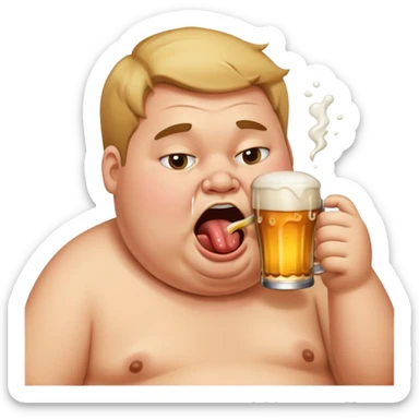 Drunk fat person chugging a beer sticker