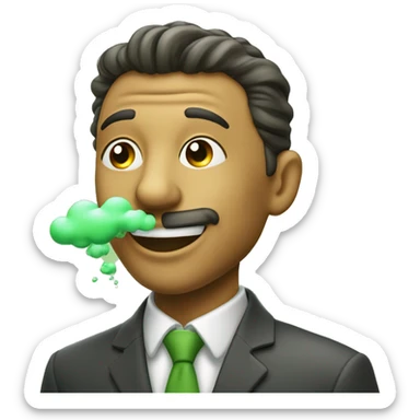 Very satisfied looking smiling man taking a deep sniff of green cloud wafting into his nose sticker