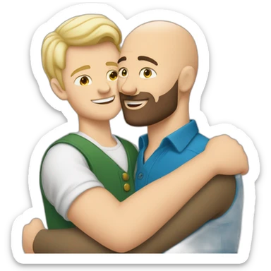 Tall Hungarian 50s blond blue eyes bald bearded man hugs African bald  bearded 50s man sticker