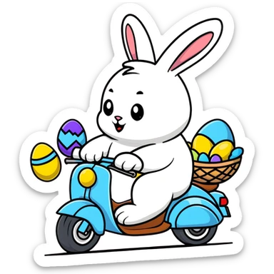 Easter bunny riding a motorcycle with Easter eggs sticker
