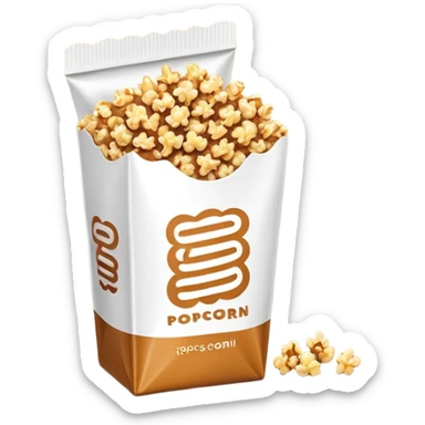minimalist caramel popcorn in a plain package, golden brown caramel color, extremely simple design, no text, glossy iOS emoji style sticker
