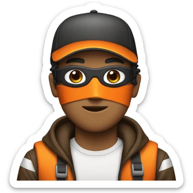 men with orange cap with striped shirt and black mask ang brown pants  sticker