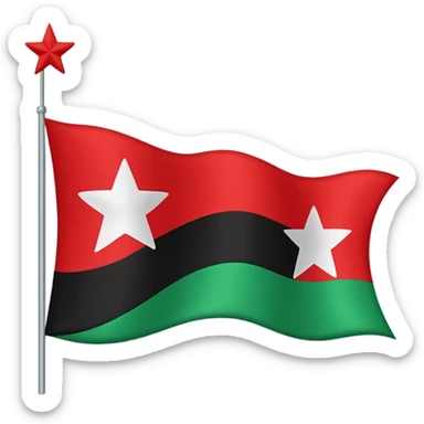 A horizontal tricolour flag of red, white, and black; charged with two green stars at the centre. sticker