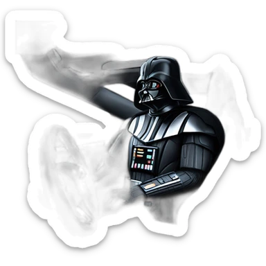 Darth Vader at the wheel of an open top all black Tesla Model 3, grey interior, front view sticker