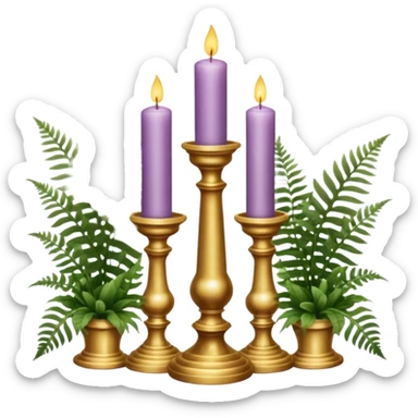 Aesthetic scenic beautiful gorgeous pretty elegant sparkly shiny scene of Candles, flowers, marble pedestals, lush vines, ferns, scenic aesthetic scenery sticker