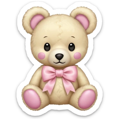 cream colored teddy bear with pastel pink bow sticker