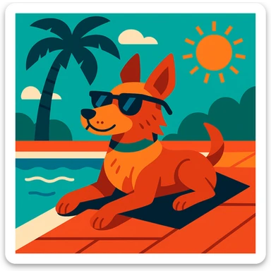 indie dog lounging by the poolside, sunglasses, summer vibe sticker