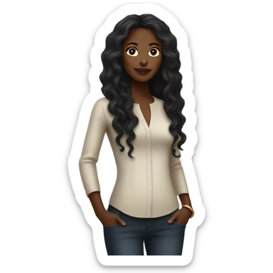 black woman with long hair and a nice top sticker