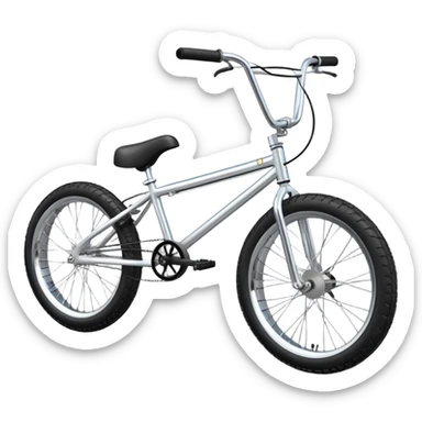 BMX bike with chrome frame, side view, small wheels with fat tires, high rise handlebars, pegs on axles, iOS emoji style sticker