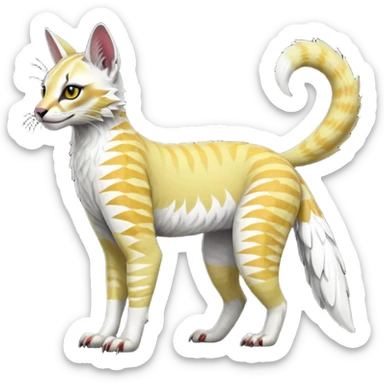Realistic Colorful tropical tribal fruity exotic albino neon vibrant zigzagged fantasy-caracal-civet-genet-sergal-vernid-Gryphon-Cacomistle-Trico-oncilla-animal-Fakémon-hybrid-fursona (full body), facial markings, (realism style) sticker