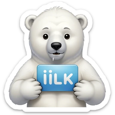 Apolar bear holding a logo that says "ilik" sticker