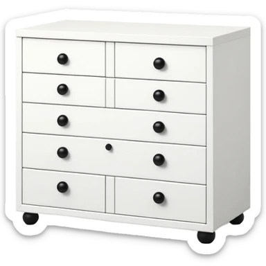 A sleek white 6-drawers chest with round small black knobs — with minimalist charm. ikea inspire sticker