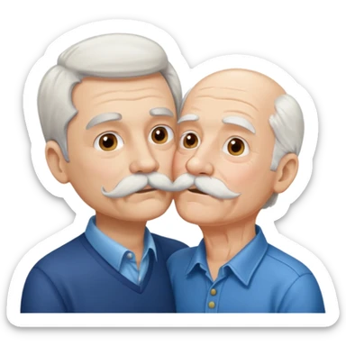 Young brunette man with mustache kissing old man with white hair and mustache sticker