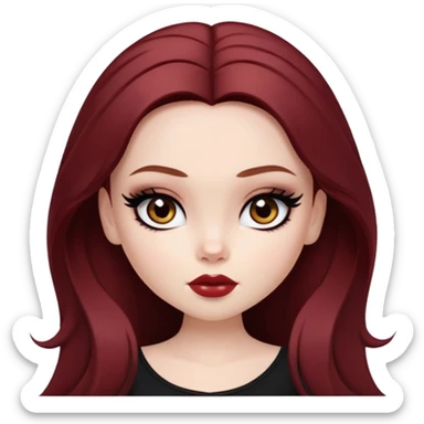 pretty bratz girl, pale skin, dark red hair,  long hair, brown eyes, black eyeliner, tan skin sticker