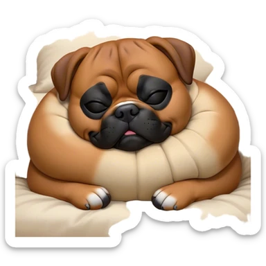 Cinematic Meme-Worthy Chubby Sleeping Boxer dog Portrait Emoji, Head resting peacefully with a contented smile, showcasing a delightfully chubby build and a luxuriously soft fawn coat with a striking black mask, eyes shut in a serene nap, Simplified yet hilariously adorable features, highly detailed, glowing with a soft, drowsy light, high shine, relaxed and utterly lovable, stylized with an air of playful laziness, bright and heartwarming, soft glowing outline, capturing the essence of a comically sleepy Boxer, so meme-worthy it feels like it could instantly become the next viral sensation of adorable slumber! sticker