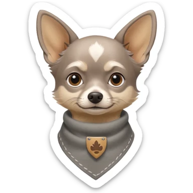 Make a Gray Chihuahua wearing a earthy tone bandana around the neck with the logo TCO on the bandana sticker