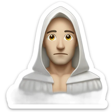 a man in a white robe and a white triangular pointed mask sticker