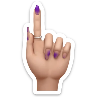 Delicate female Hand flipping the middle finger with purple stiletto nails,  only the middle finger up sticker