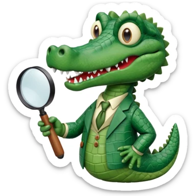 Add a solid white circle background behind a claymation style alligator professor with a magnifying glass, keeping the original style and lighting. sticker