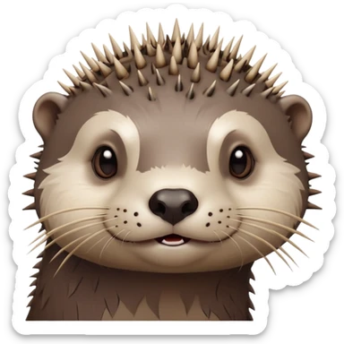 really cute confused otter face with wooden thorny bramble stem wrapped around its forehead, spiky asymmetric thorns, no leaves, only face and neck visible sticker