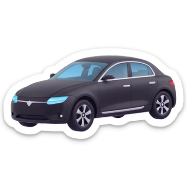 matte black minimalist car icon with a fine silver outline, subtle rod or hook tool touching a visible dent, simple and clean, focus on dent repair sticker