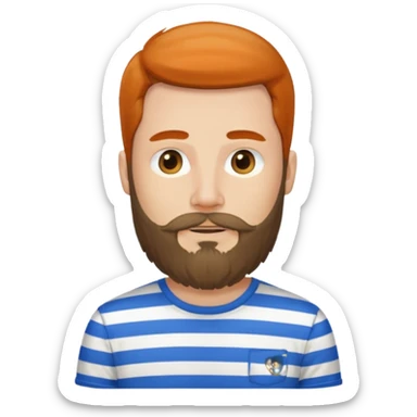 man with long hair and beard wearing vertical striped t-shirt sticker