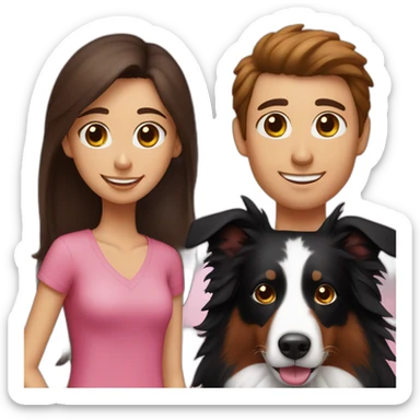 black border collie and woman with long brown hair with pink ends sticker