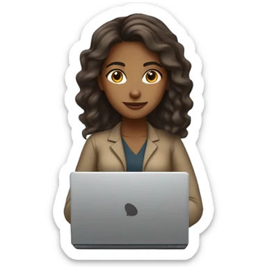 Medium hair light skin  Brown girl, computer science intern with a laptop  sticker