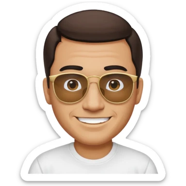 Mexican with a 60 40 combover with the left side a little bit on the face grinning with sunglasses sticker