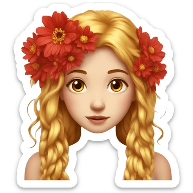 big wings, flower, Beautiful, fairy, red, gold,red, long hair sticker