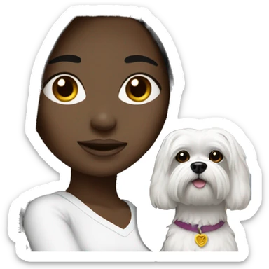 Dark-haired-black woman with Black-Maltese-Black-dog-white-maltese dog sticker