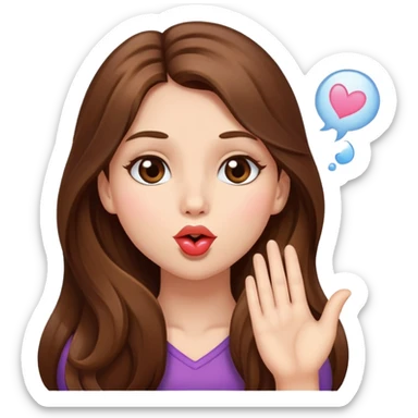 A girl with long brown hair blowing a kiss sticker