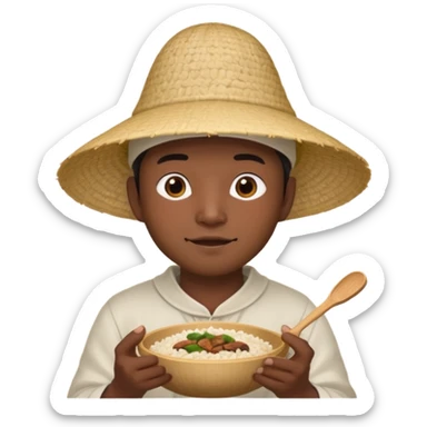 Asian guy with a rice hat eating a bat sticker