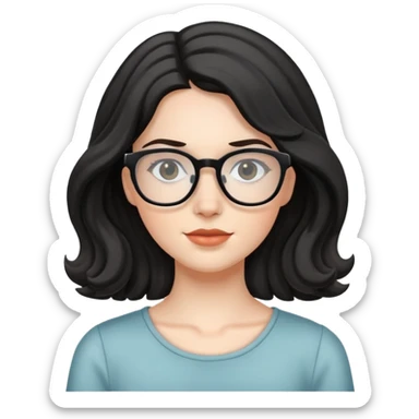 white girl with black wavy shoulder length hair and glasses sticker