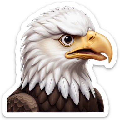 Cinematic Comical American Eagle Portrait Emoji, Head tilted dramatically with an exaggeratedly shocked expression, featuring a robust, powerful form with wide, comically expressive eyes full of playful disbelief and a mix of stark white and dark plumage, Simplified yet hilariously expressive features, highly detailed, glowing with a slightly sassy majestic glow, high shine, dramatic yet playful, stylized with an air of cheeky aerial mischief, soft glowing outline, capturing the essence of a meme-worthy American eagle that looks ready to side-eye its way into viral fame! sticker