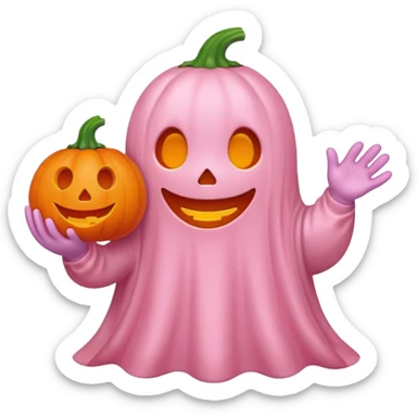 pastel pink ghost with orange pumpkin kawaii style sticker