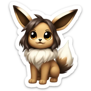 Kawaii Shiny Eevee with dark brown long emo hair covering her eyes Full Body sticker