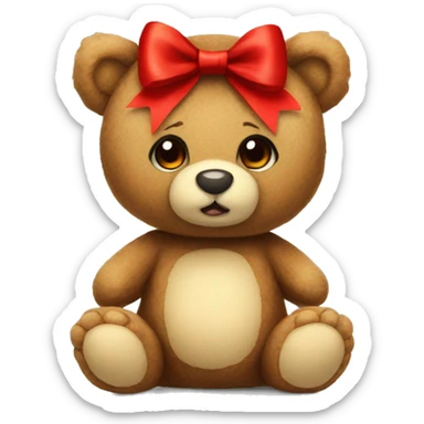 Cute bear stuffed animal with red bow sticker