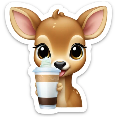 Baby deer drinking iced coffee sticker