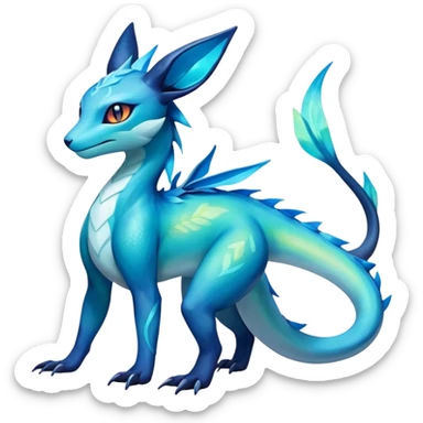 Colorful Iridescent Exotic Amaura-Salandit-Aurorus-Glaceon-Fakémon-hybrid-creature (full body)  sticker