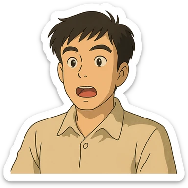 ghibli style illustration of an Asian man with a semi-open mouth sticker