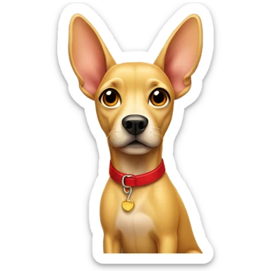 mustard colored dog with very very long ears and red collar sticker