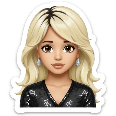 Camila Cabello from Fifth Harmony with long dark brown with platinum blonde highlights hair, black sequin outfit sticker