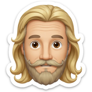 MID AGE MAN WITH LONG BLOND & bROWN WAVY HAIR; AND BROWN & GREY MOUSTACH AND BEARD, HAPPY EYES sticker