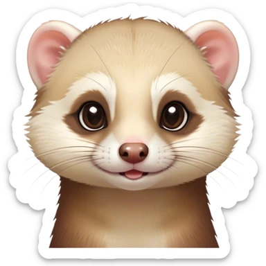 Cinematic Cute Ferret Portrait Emoji, Head tilted playfully, with an elongated, flexible body and a characteristically curious expression, featuring a short, pointed snout, bright, sparkling eyes, and soft fur in warm brown and cream tones, Simplified yet irresistibly adorable features, highly detailed, glowing with a warm, friendly glow, high shine, affectionate and lively, stylized with a touch of whimsical mischief, soft glowing outline, capturing the essence of a fun-loving and mischievous ferret that feels like it could scamper straight into your heart! sticker